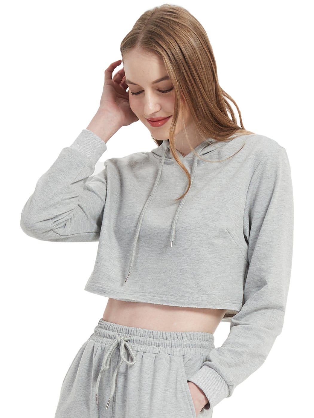 Women's Long Sleeve Crop Top Sweatshirt with Drawstring Hood - Image 10
