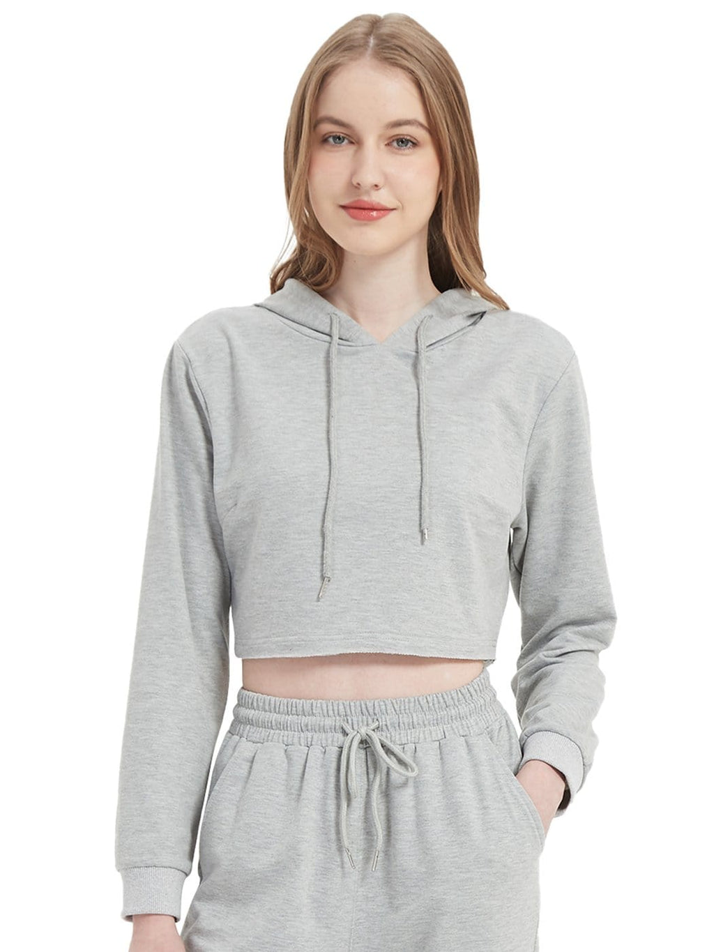 Women's Long Sleeve Crop Top Sweatshirt with Drawstring Hood - Image 11