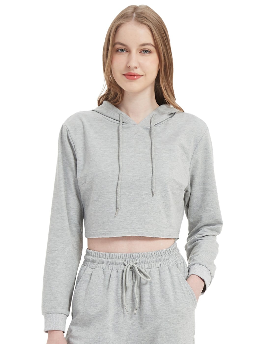 Women's Long Sleeve Crop Top Sweatshirt with Drawstring Hood - Image 11