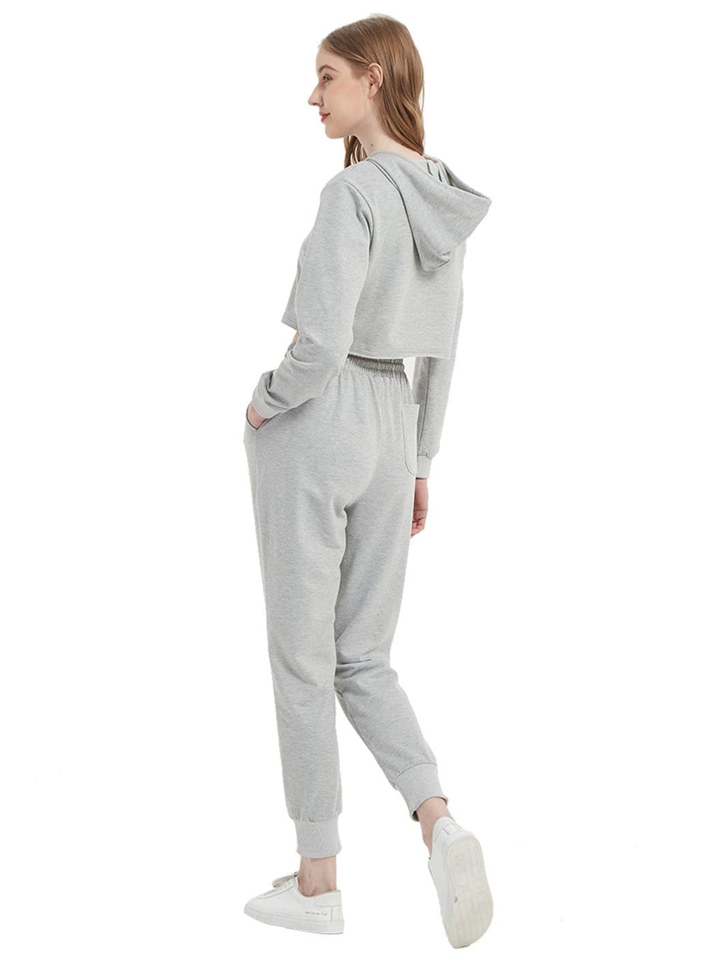 Women's Long Sleeve Crop Top Sweatshirt with Drawstring Hood - Image 12
