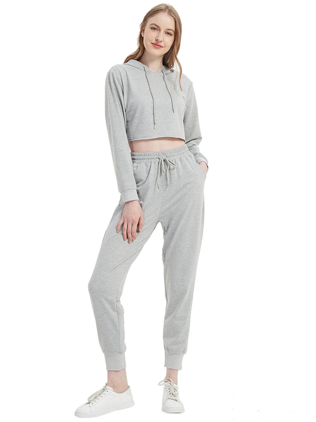 Women's Long Sleeve Crop Top Sweatshirt with Drawstring Hood - Image 13