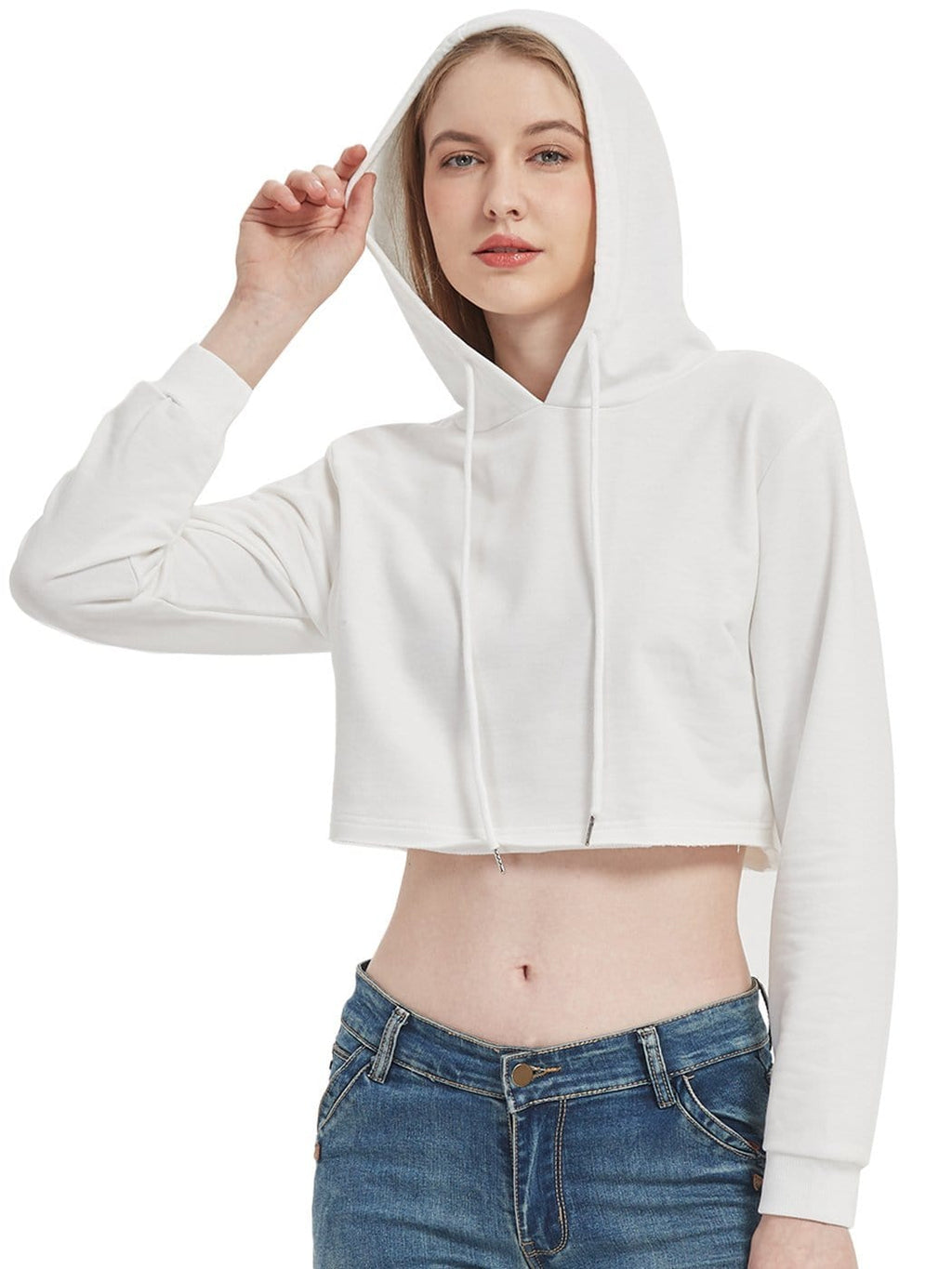 Women's Long Sleeve Crop Top Sweatshirt with Drawstring Hood - Image 17