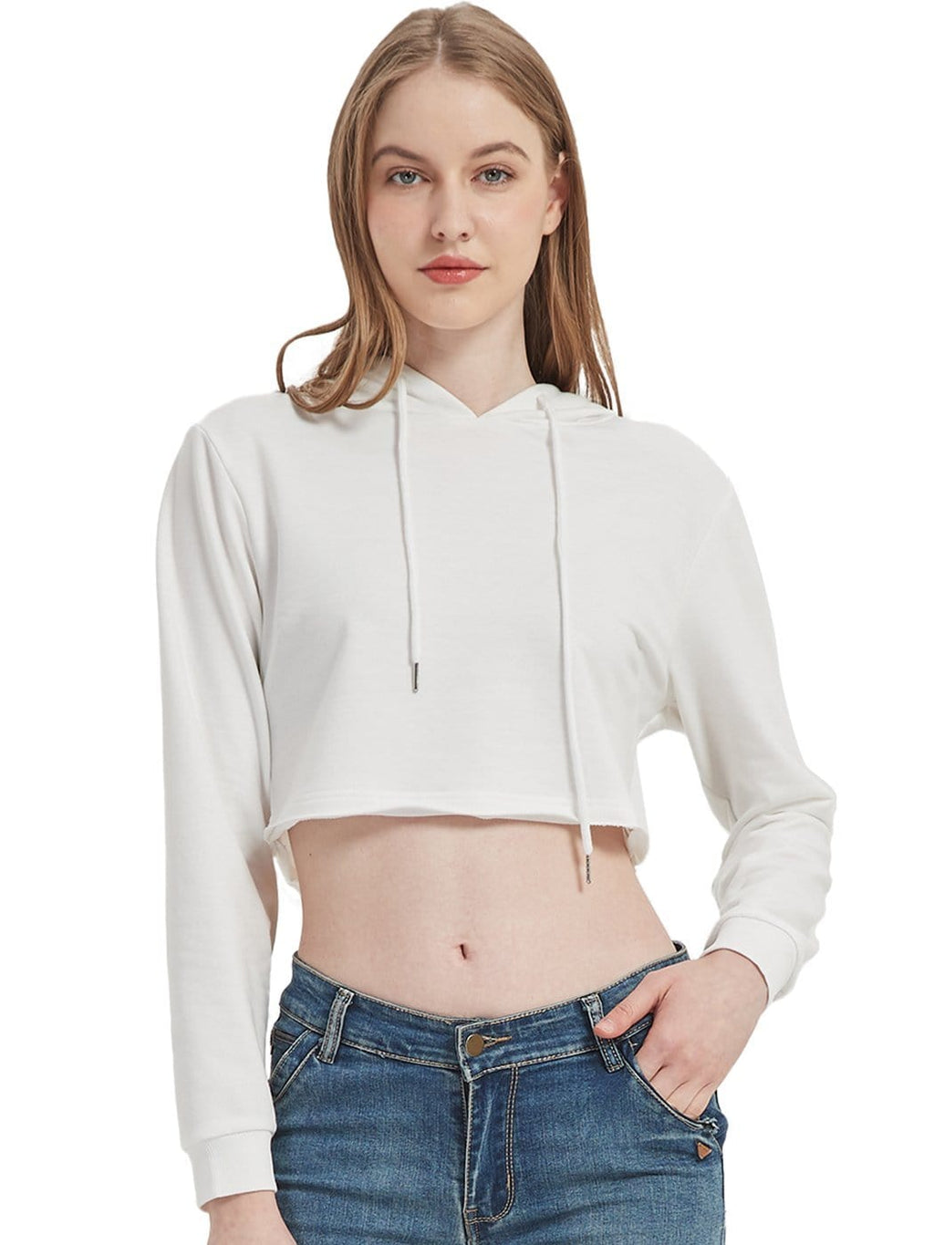 Women's Long Sleeve Crop Top Sweatshirt with Drawstring Hood - Image 18