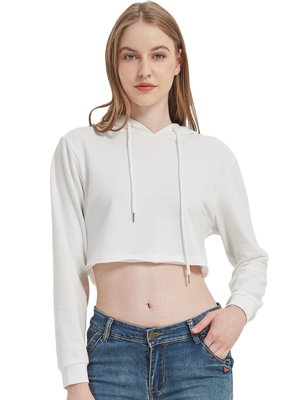 Women's Long Sleeve Crop Top Sweatshirt with Drawstring Hood - Image 18