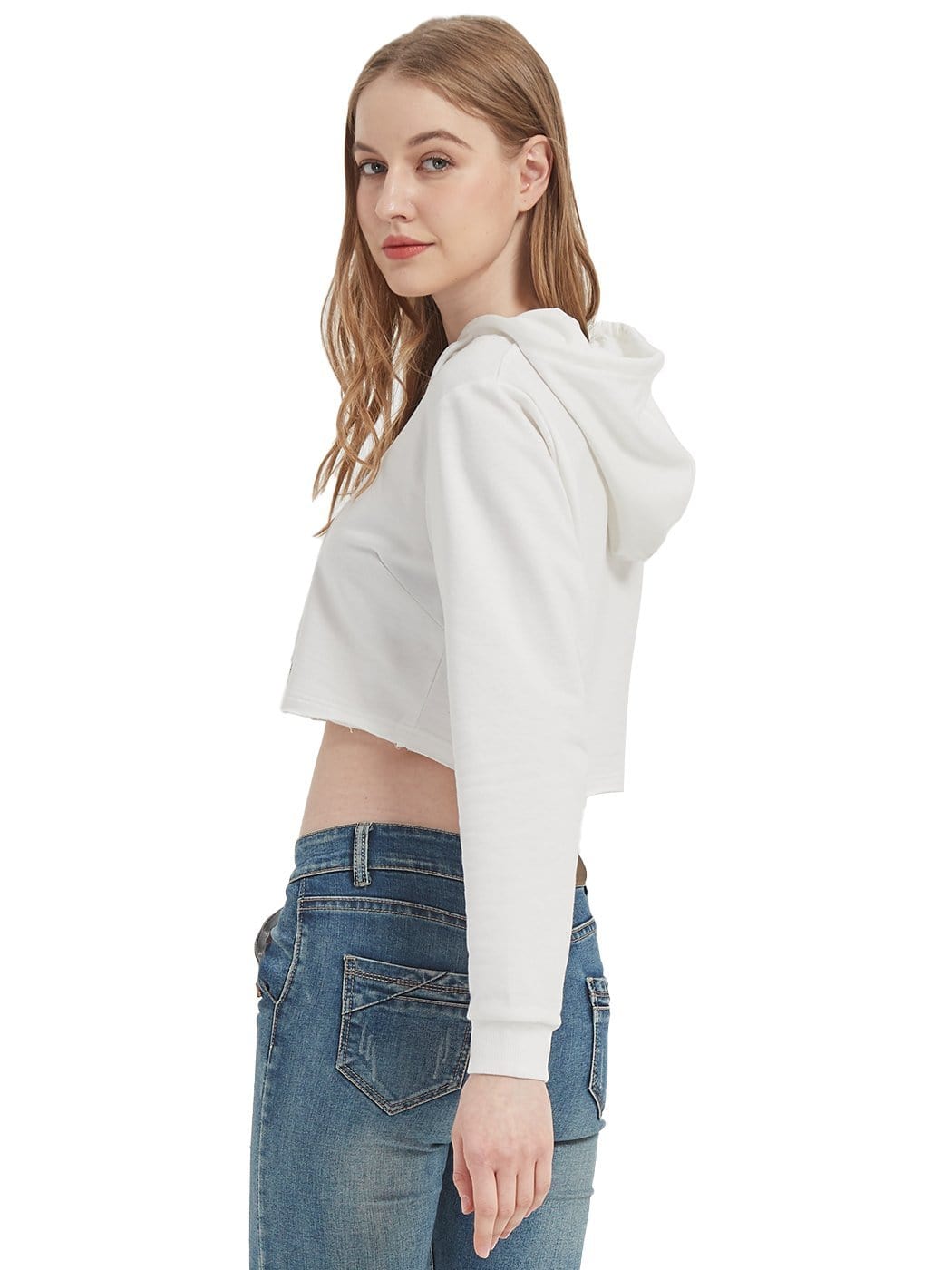 Women's Long Sleeve Crop Top Sweatshirt with Drawstring Hood - Image 19