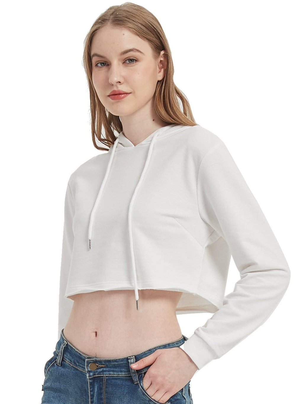 Women's Long Sleeve Crop Top Sweatshirt with Drawstring Hood - Image 20