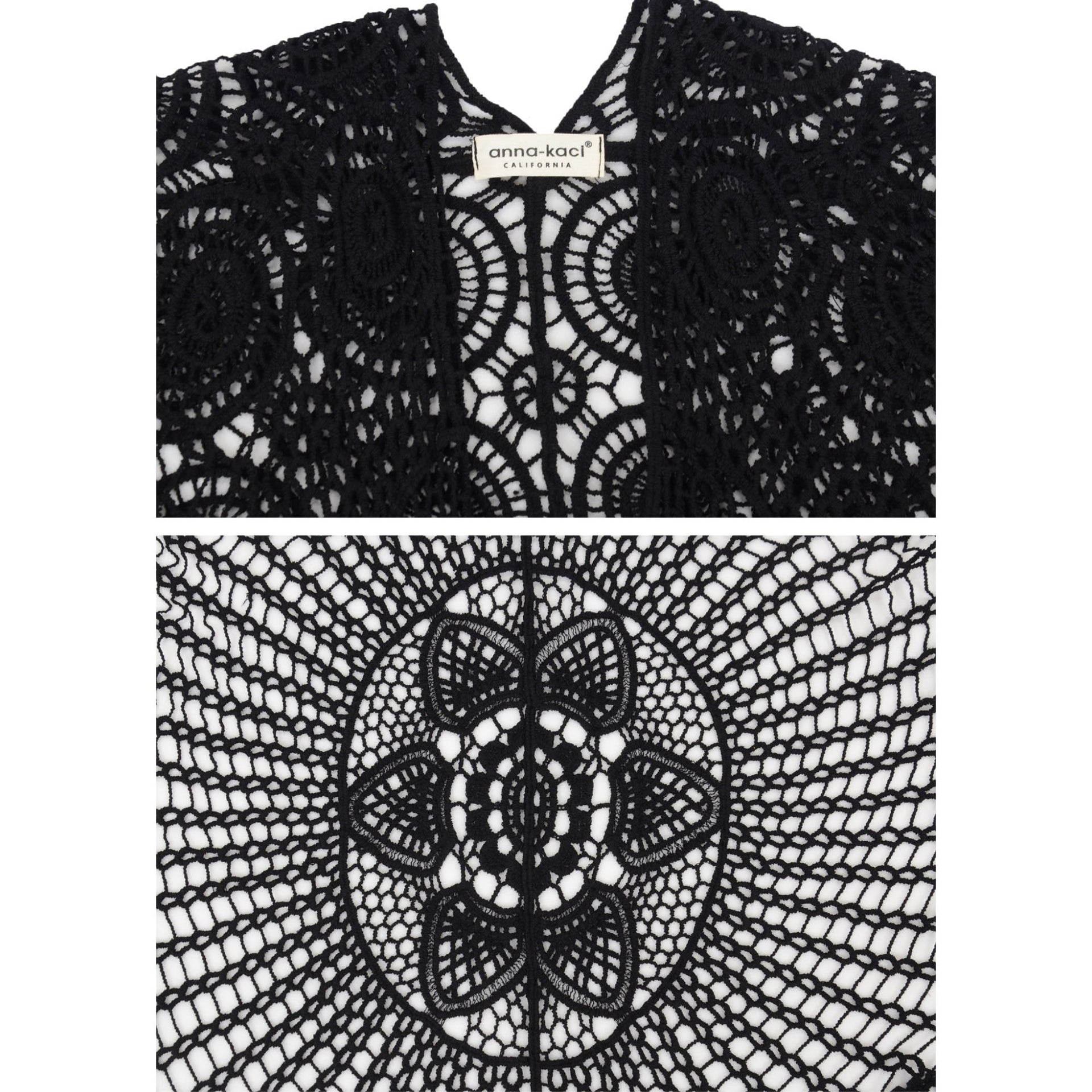 Open Front Crochet Cover-Up with Floral Pattern and Short Sleeves
