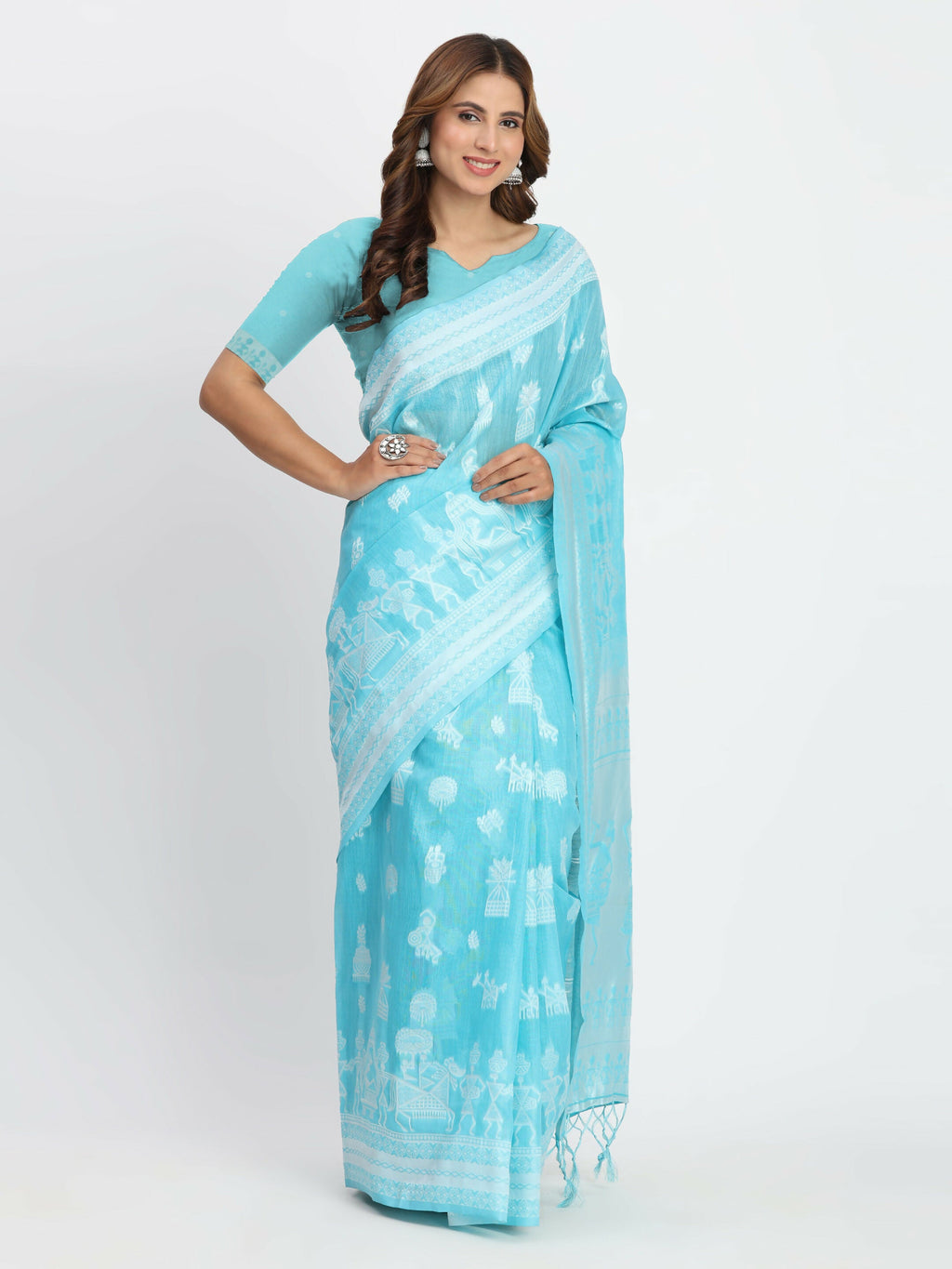 Grey Linen Cotton Saree with Matching Blouse Piece