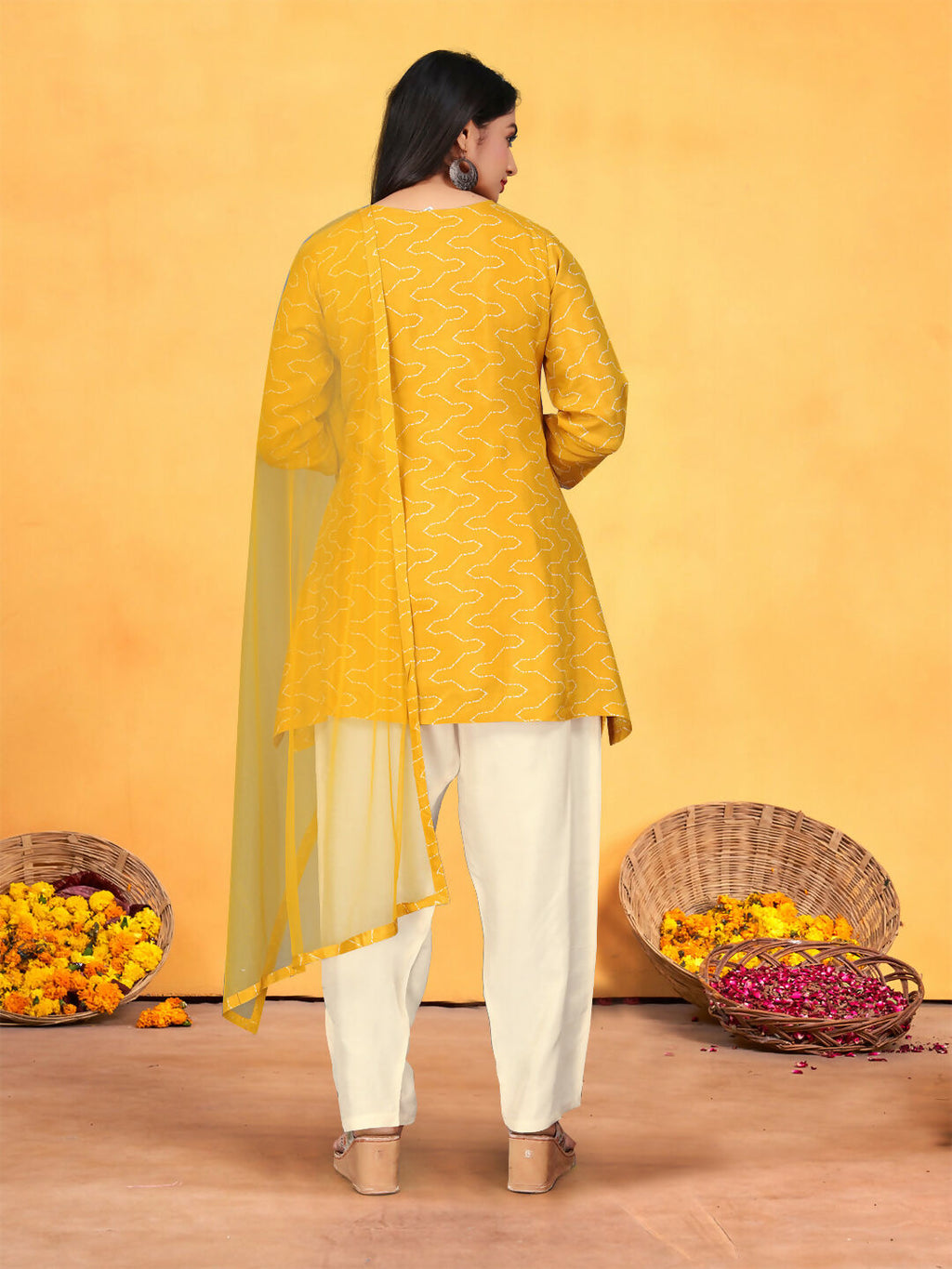 Mustard Cotton Pure Viscose Dola Kurta Set with Handwork