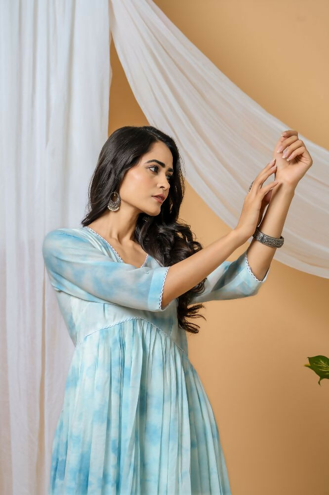 Blue Tie & Dye Kurta Pant Set for Women - Comfortable Cotton Co-ord