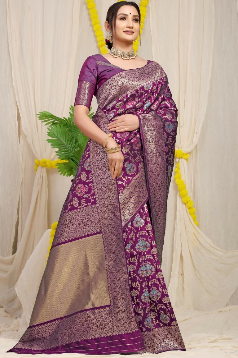 Wine Kanjivaram Silk Saree with Intricate Zari Woven Work