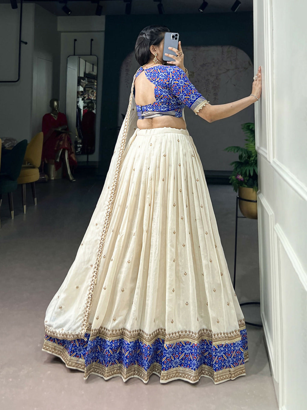 White Vichitra Silk Lehenga Choli with Sequins and Embroidery
