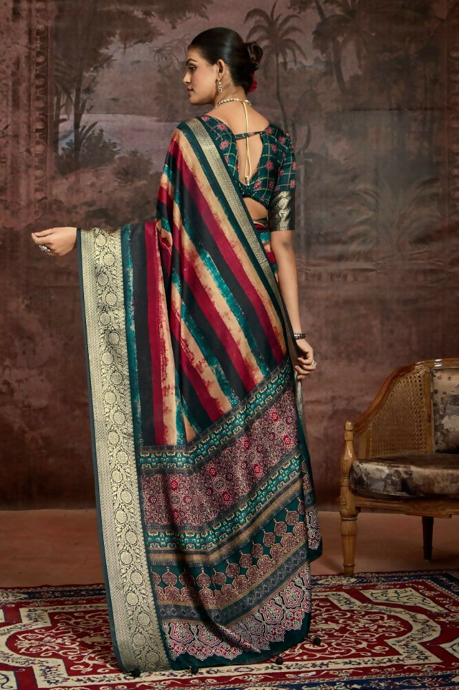 Multi Color Dola Tussar Silk Saree with Jacquard Border