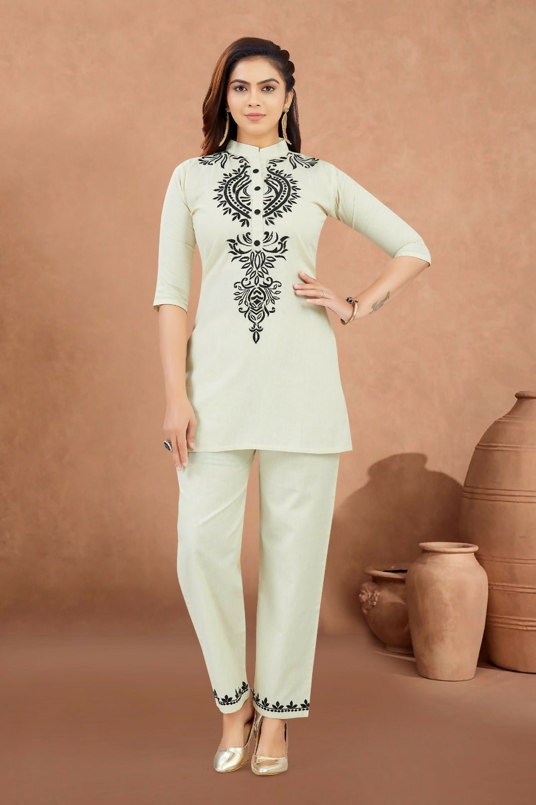 Joban Fashion Cotton Beige Color Kurta Set