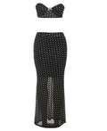 Women's Black Sheath Mesh Dots Two-piece Set (Top and Skirt)