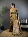 Joban Fashion Meenakari Mehendi Green Woven Soft Silk Saree