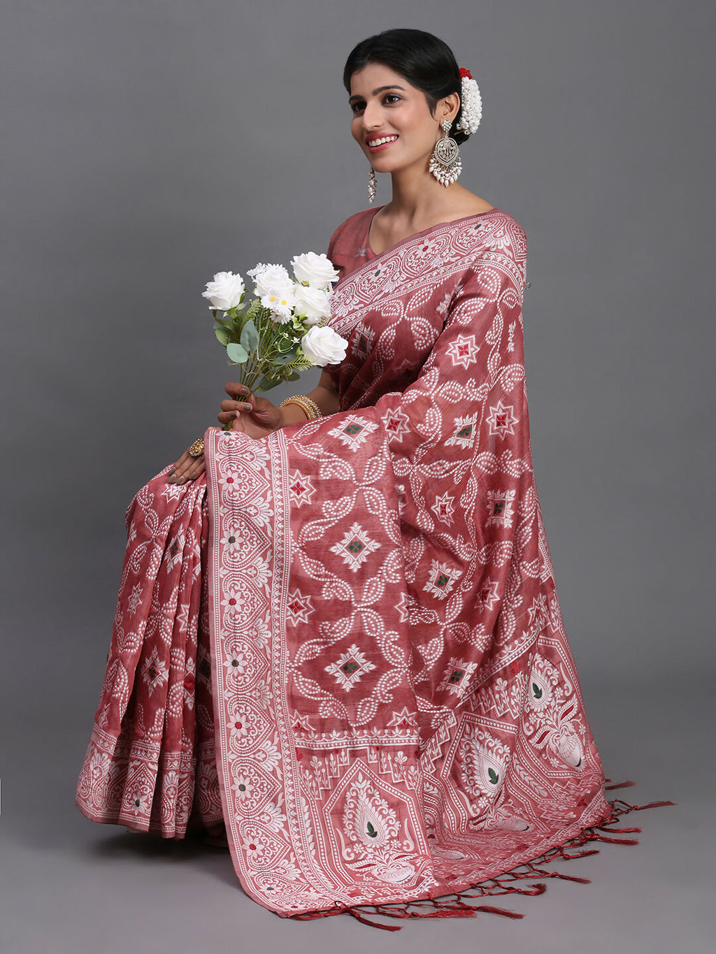 Peach Linen Cotton Saree with Matching Blouse Piece