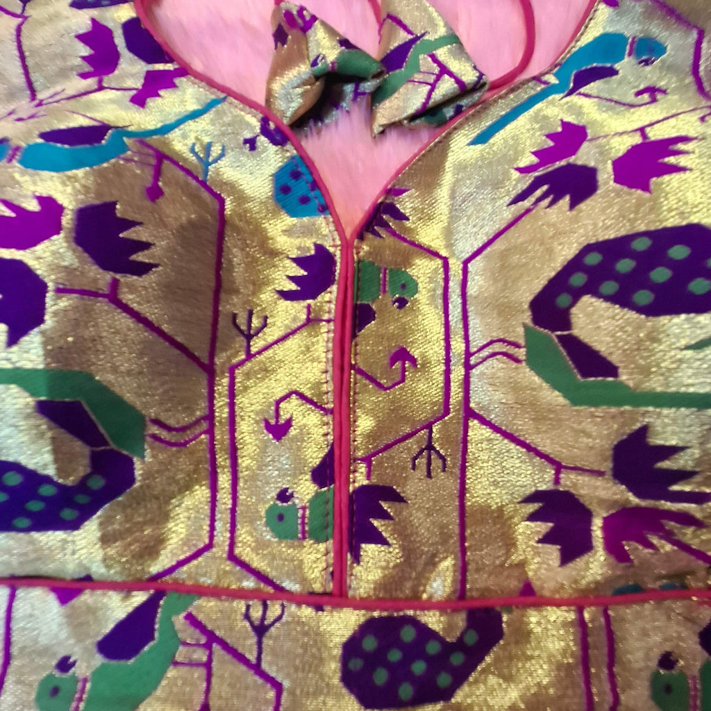 Magenta Jacquard Weave Paithani Readymade Blouse with 9.5 inch Sleeves