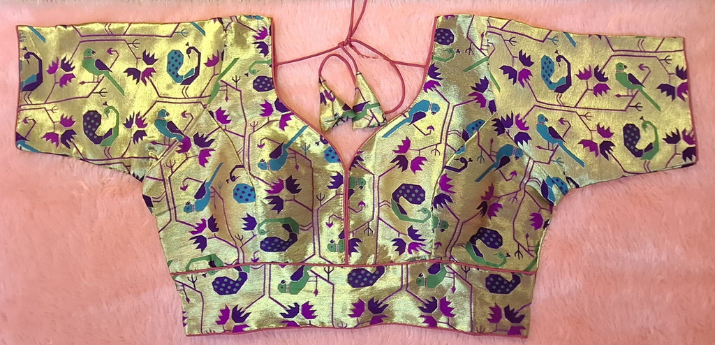 Magenta Jacquard Weave Paithani Readymade Blouse with 9.5 inch Sleeves