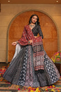Black crepe designer lehenga choli with brown dupatta