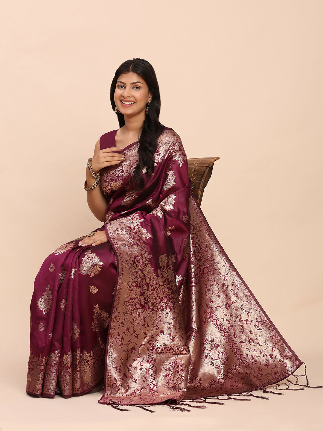 Purple Banarasi Silk Saree with Matching Blouse Piece