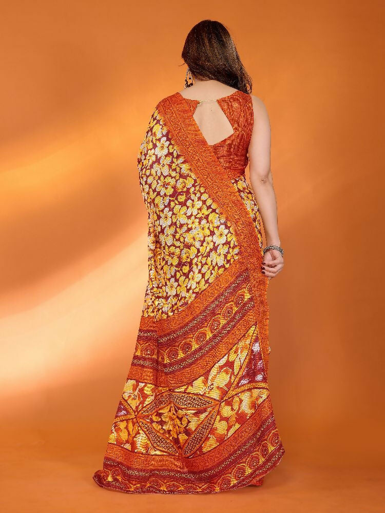 Orange Kota Doria Printed Saree with Matching Blouse Piece