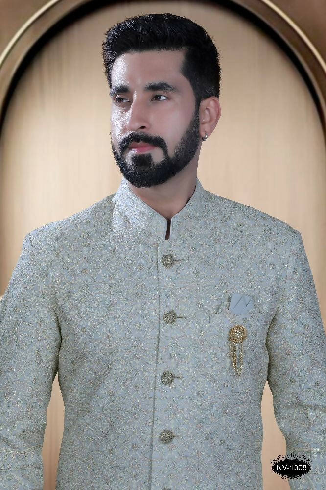 Boys Blue Georgette Kurta with Pyjama Set for Festive Wear