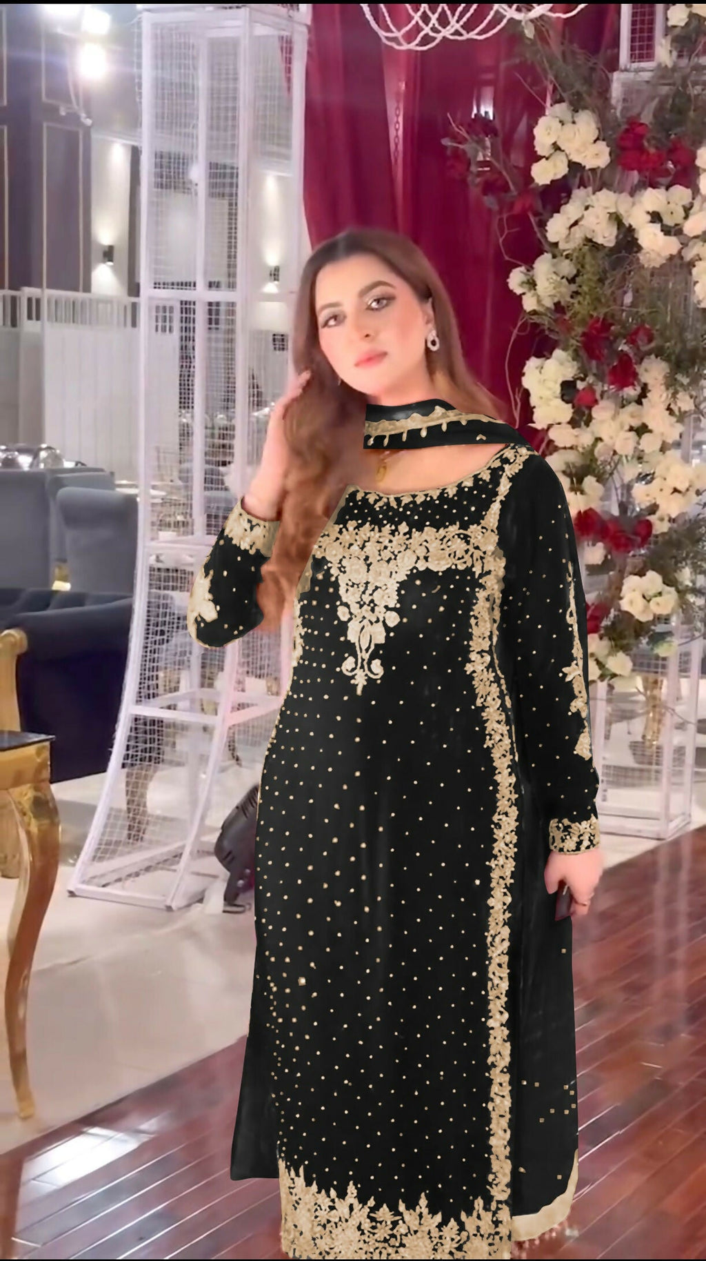 Joban Fashion Black Velvet Sequence Embroidery Work Kurta Set