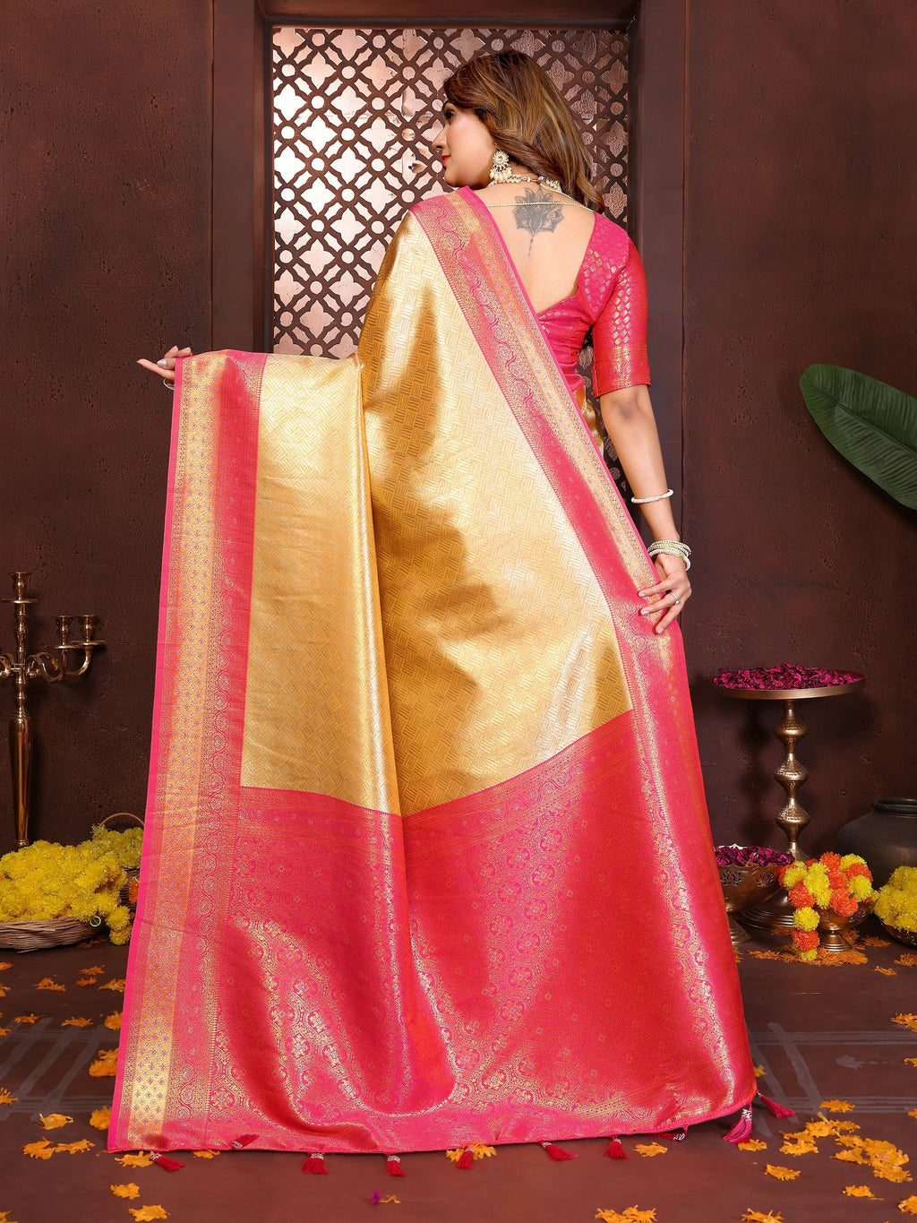Cream Tissue Silk Woven Saree for Elegant Traditional Occasions