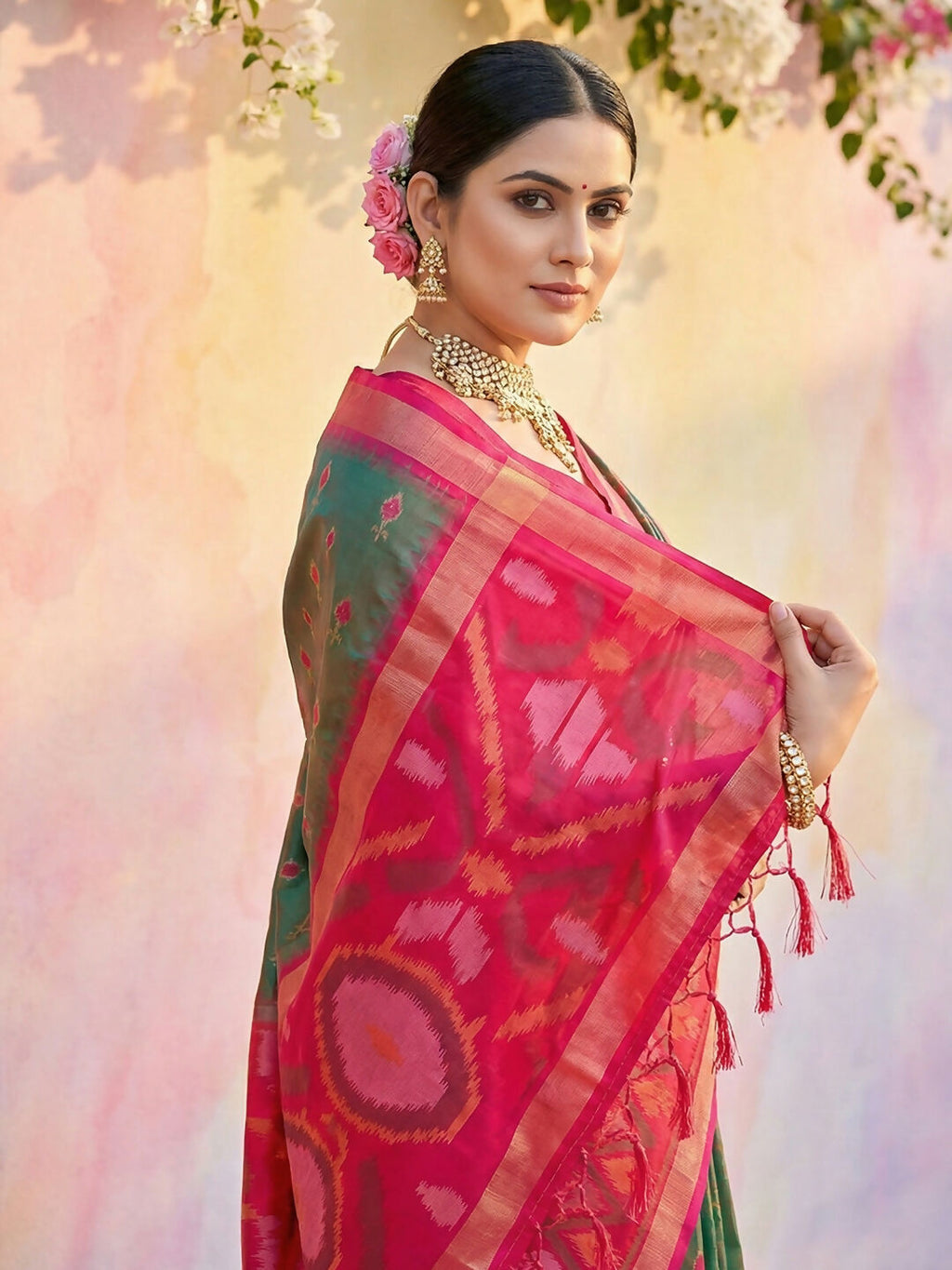 Mehndi Soft Silk Saree with Coordinating Blouse