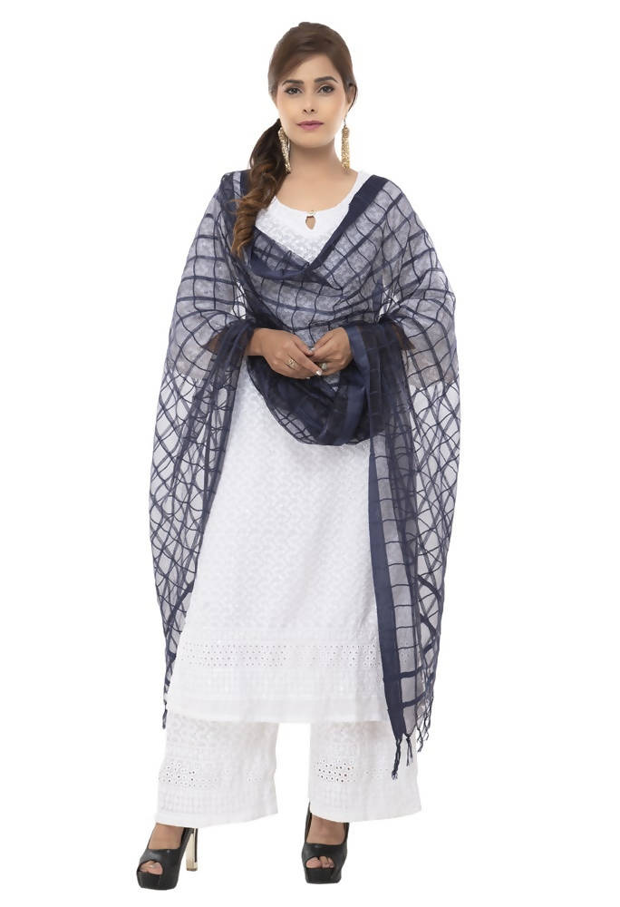 Navy Blue Kota Cotton Square Dupatta for Women