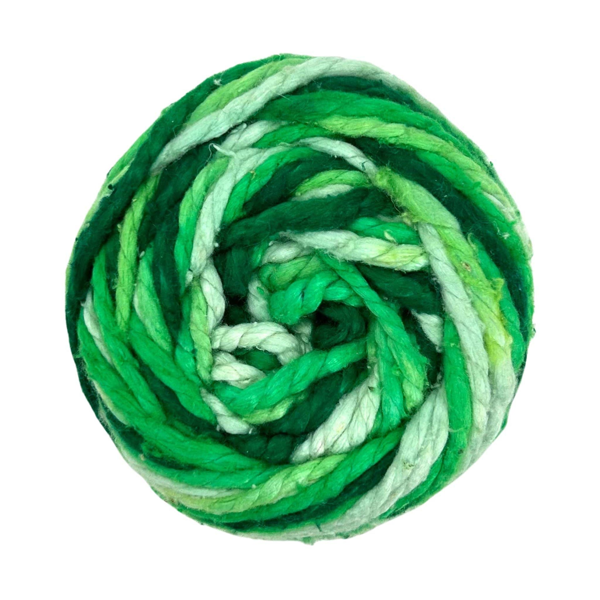 Close up of vibrant, textured worster weight recycled silk yarn skeins for knitting and crochet.