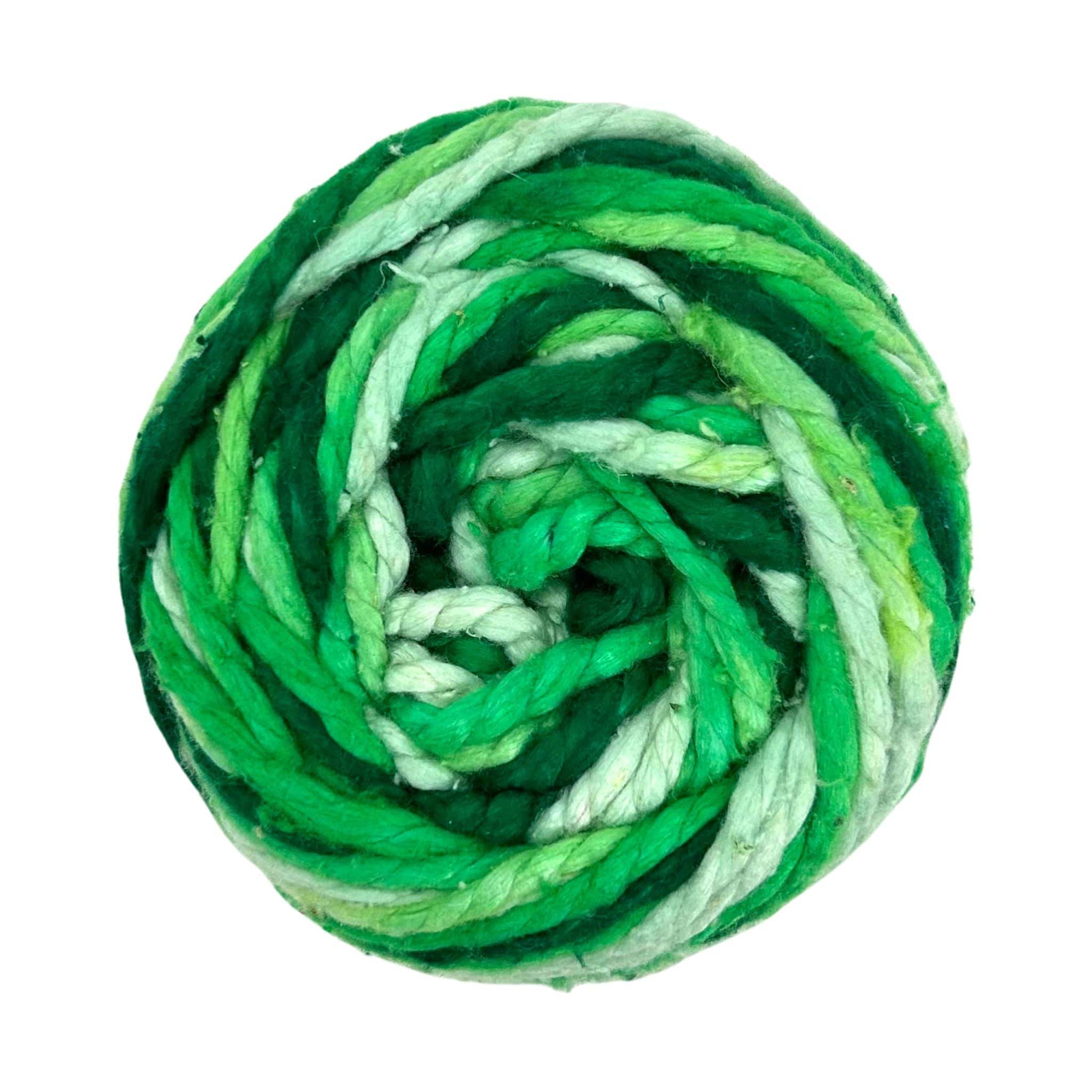 Close up of vibrant, textured worster weight recycled silk yarn skeins for knitting and crochet.