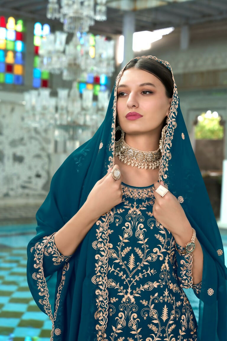 Morpich Faux Georgette Pakistani Kurta Set with Heavy Embroidery