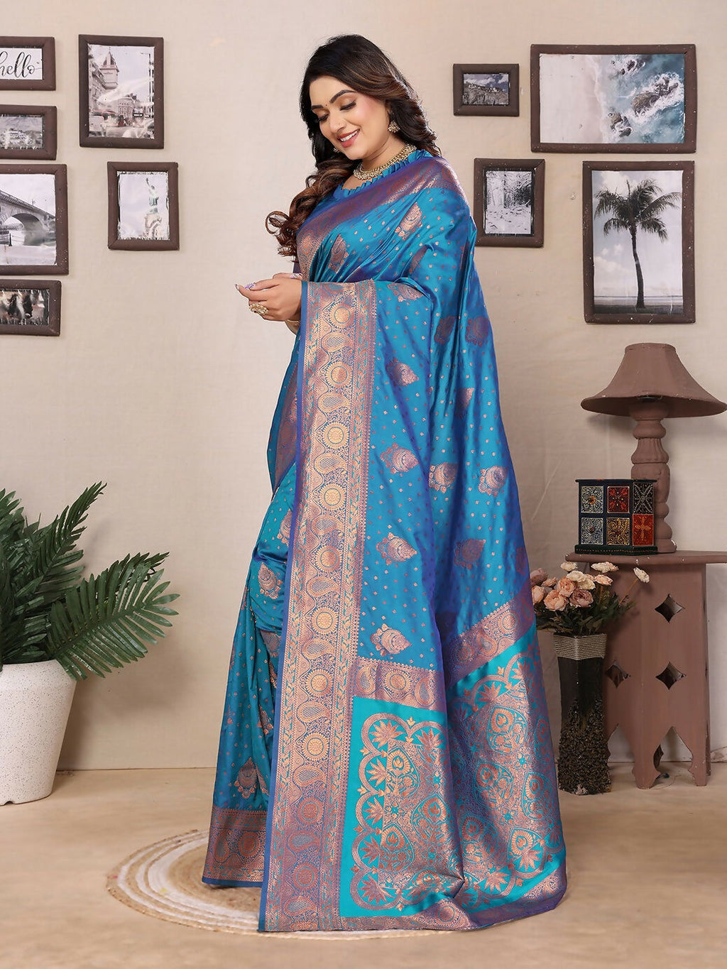 Royal Blue Banarasi Woven Soft Silk Saree with Matching Blouse