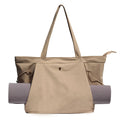 ESVAN Yoga Tote Bag for Women Shoulder Bags Drawstring for Office Workout Travel Carryall Pilates Gym and Beach (Khaki)