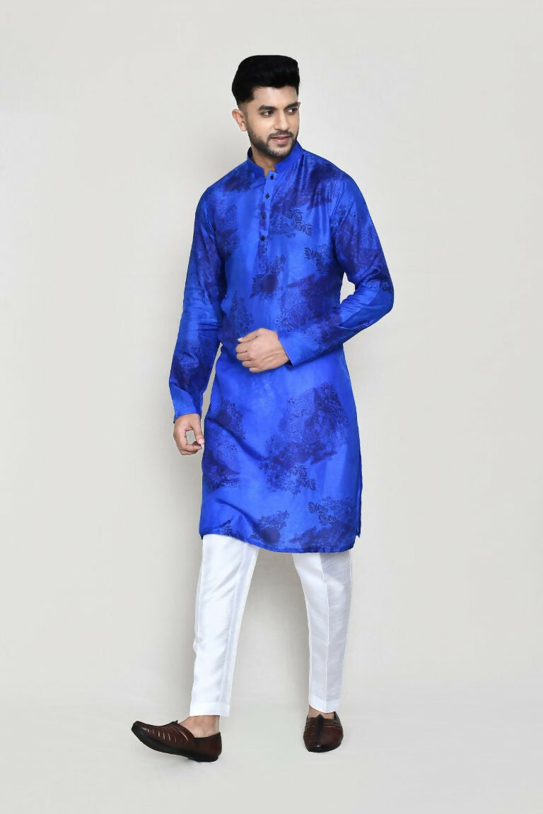 Royal Blue Cotton Silk Kurta with Straight Fit Pant