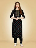 Women's Black Embroidered Viscose Rayon straight kurta pant set