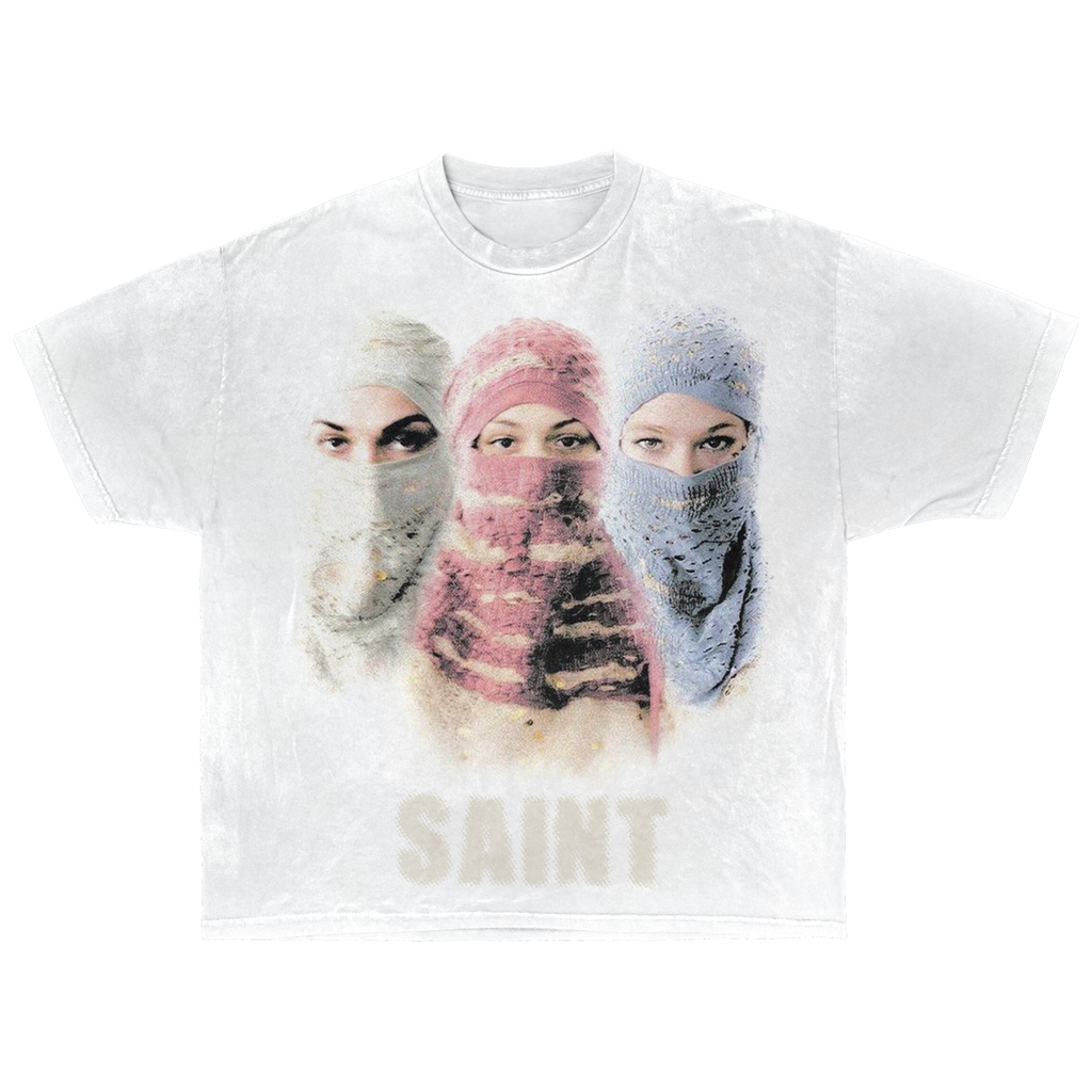 Saint White Streetwear Graphic T-Shirt Distressed Print
