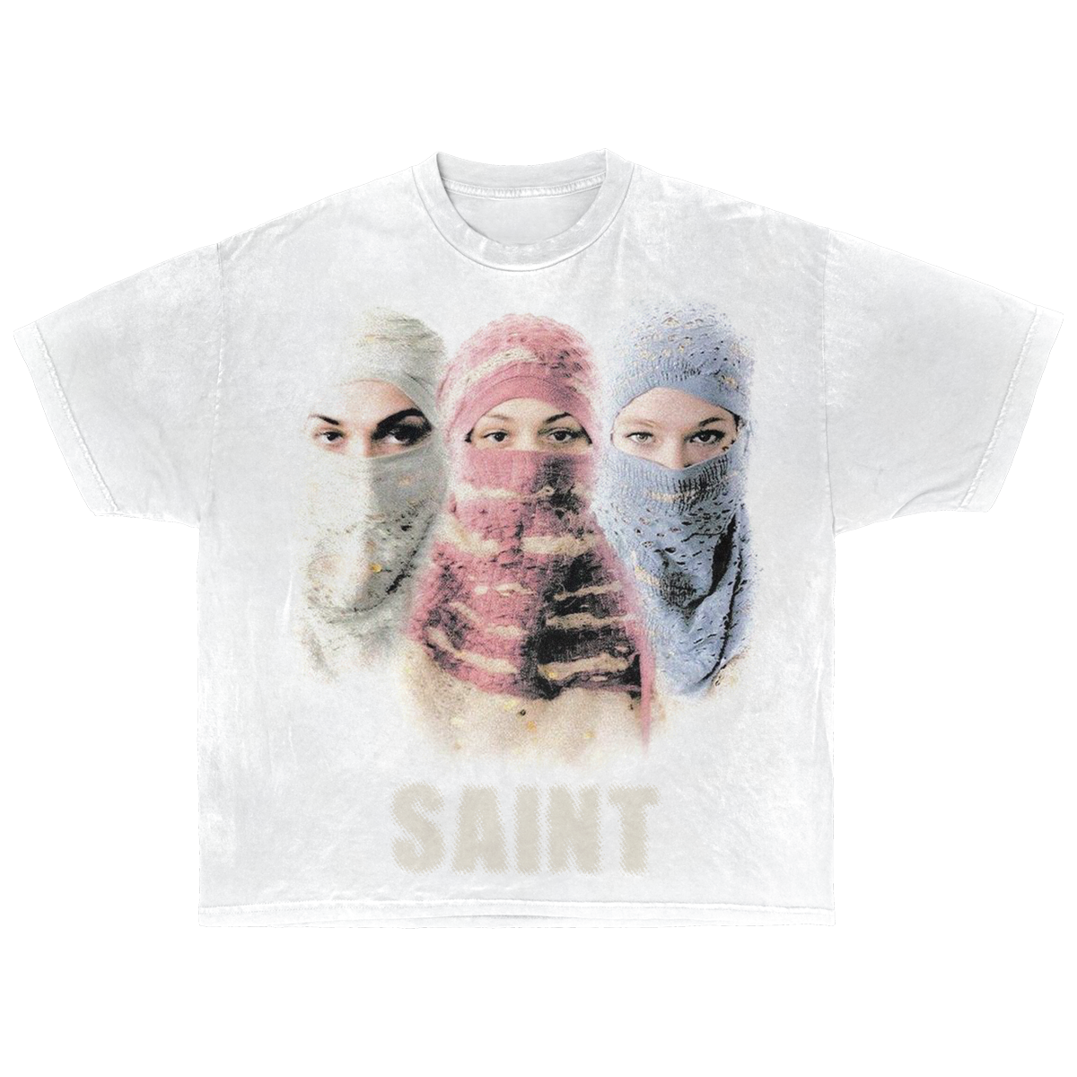 Saint White Streetwear Graphic T-Shirt Distressed Print