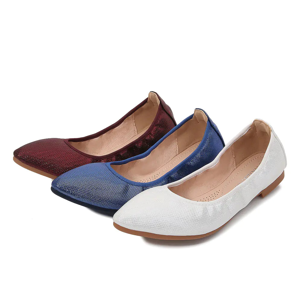 Women's Pointed Toe Flat Shoes with Textured Shimmer Finish - Image 4