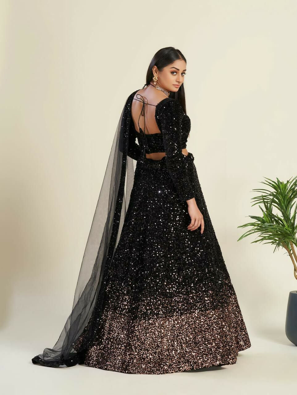Black Velvet Heavy Sequins Designer Lehenga Choli Set