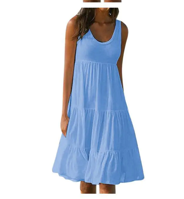 Sleeveless A-Line Beach Dress with Round Neck