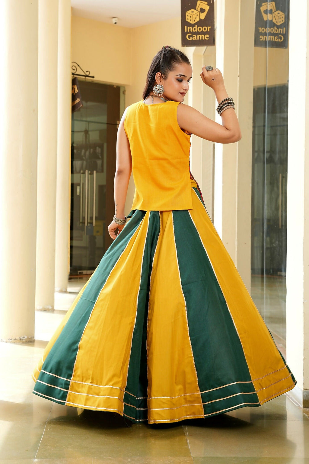Mustard & Green Cotton Designer Lehenga Choli for Navratri