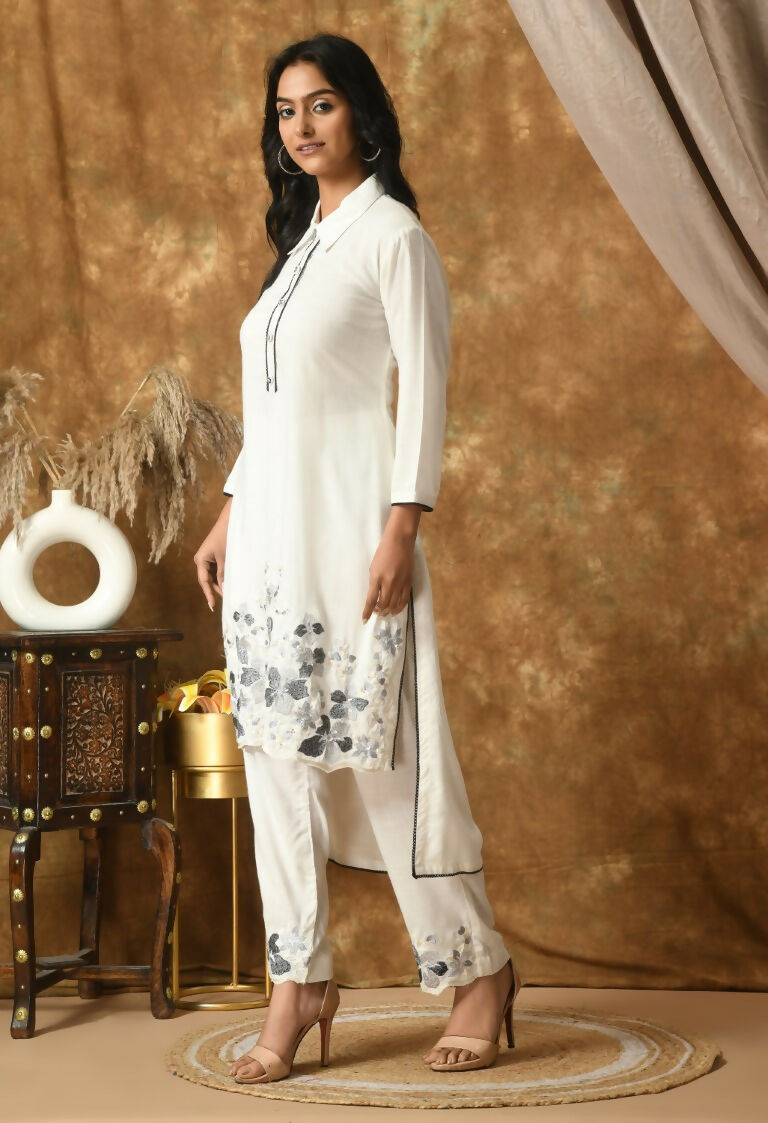 Women's White Cotton Rayon Kurta Set - Daily Wear Ethnic Suit