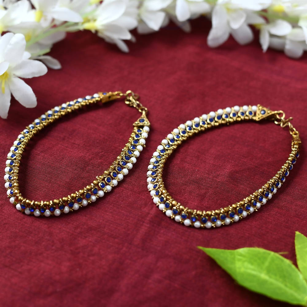 Blue Kundan Anklets for Women – Traditional Statement Payal