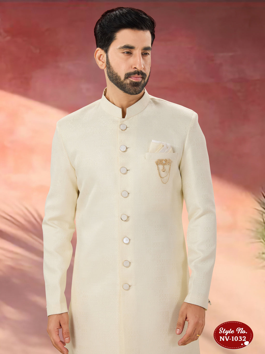 Men's White Straight Indo-Western Kurta Set with Self-Design Fabric