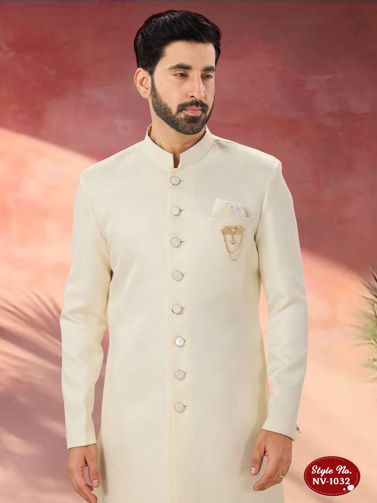 Men's White Straight Indo-Western Kurta Set with Self-Design Fabric