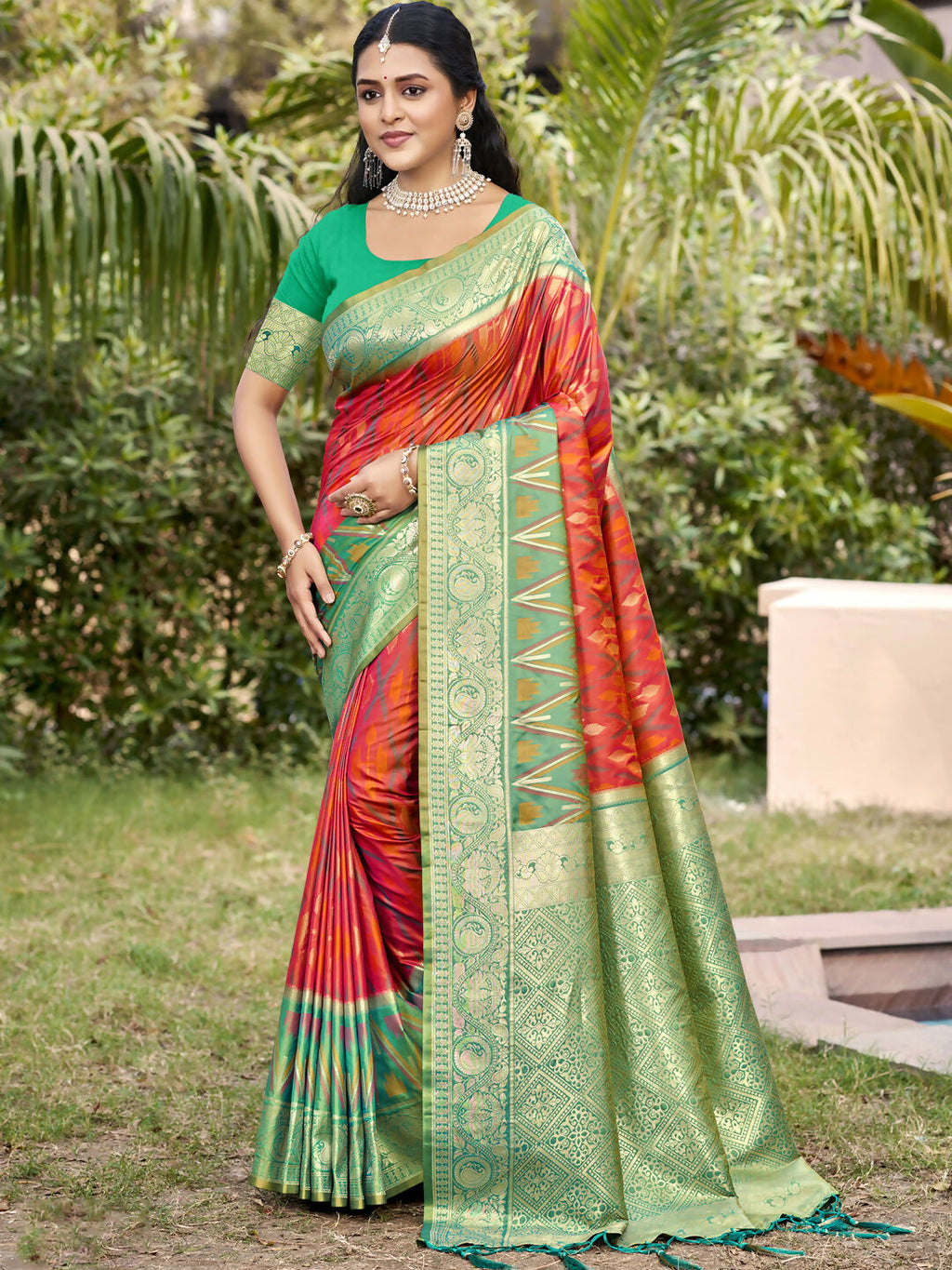 Mustard yellow Pochampally Silk Saree with elegant sheen and matching blouse fabric