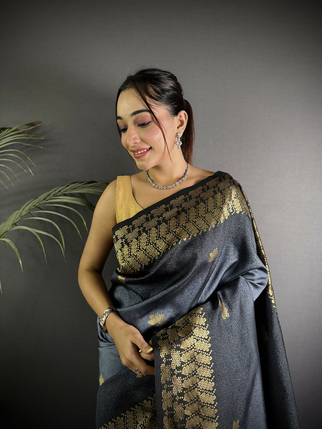 Grey Handloom Silk Ikkat Saree with Traditional Design